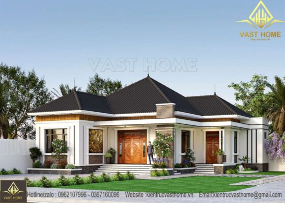 Nhà vườn 1 tầng mái Nhật hiện đại