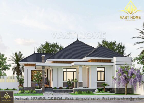 Nhà vườn 1 tầng mái Nhật hiện đại