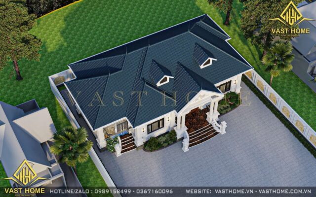 Biệt thự 1 tầng mái Nhật tân cổ điển