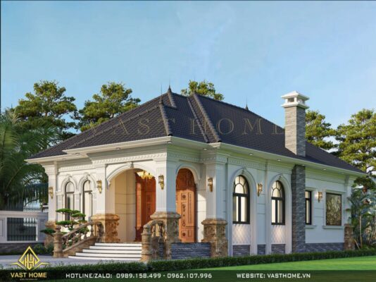 Biệt thự 1 tầng mái Nhật tân cổ điển