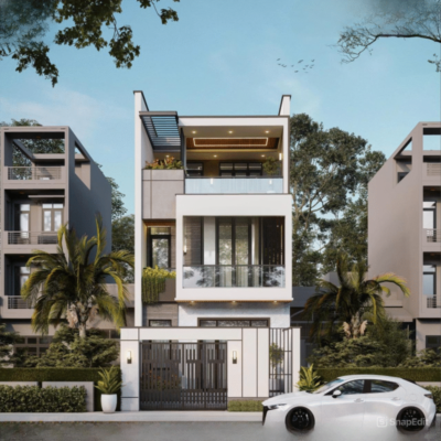 Nhà phố 3 tầng hiện đại có sân trước