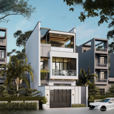 Nhà phố 3 tầng hiện đại có sân trước