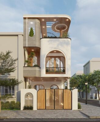 Nhà phố hiện đại 3 tầng bo cong mặt tiền