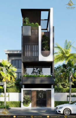 Ấn tượng nhà phố 3 tầng hiện đại mặt tiền độc đáo kết hợp không gian xanh đẳng cấp