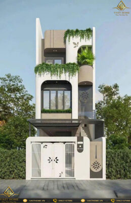 Mẫu nhà ống 3 tầng hiện đại mặt tiền xanh đột phá ấn tượng nhất năm 2026