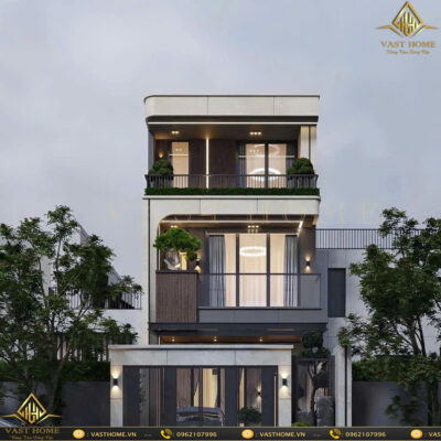 Ấn tượng nhà ống 3 tầng hiện đại mặt tiền xanh sang trọng cuốn hút nhất năm 2026