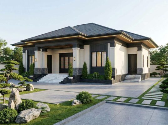Nhà vườn 1 tầng mái Nhật