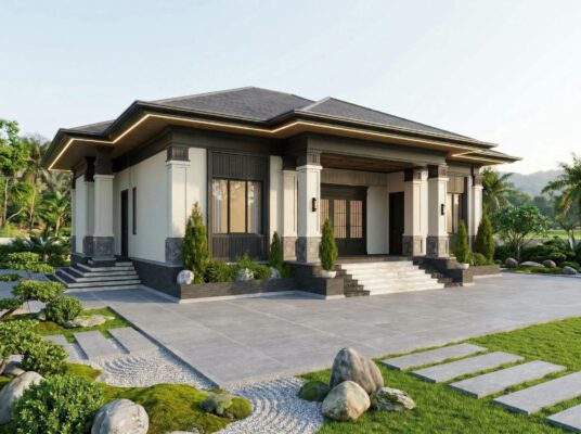 Nhà vườn 1 tầng mái Nhật